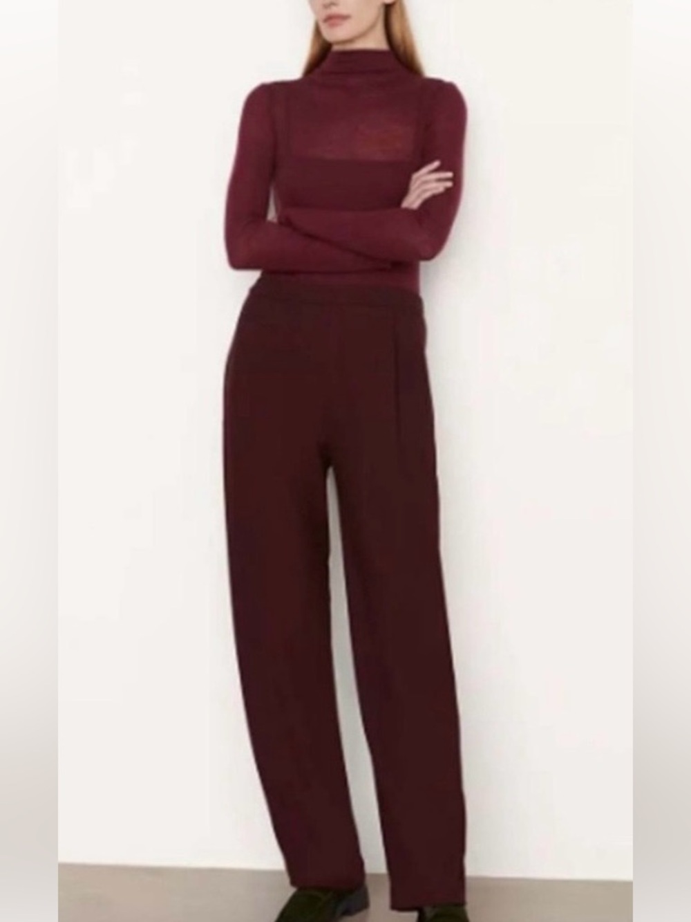 Vince Flannel Easy Pull-On Pant Deep Wine Burgundy Raisin Size M